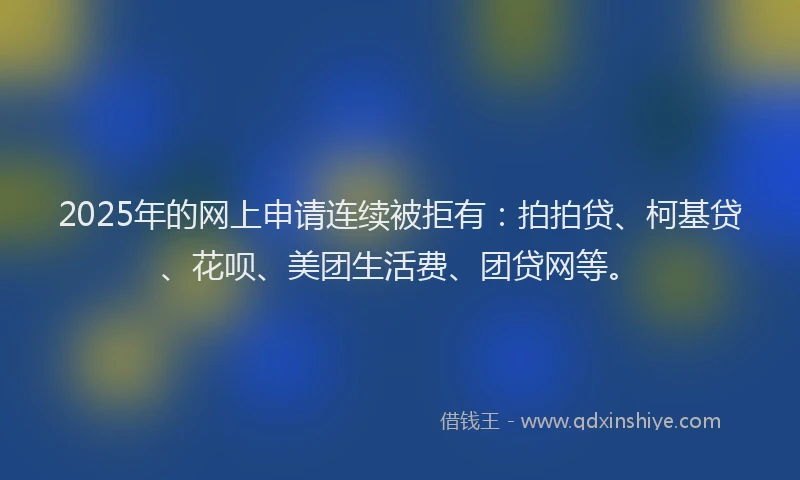 2025年的网上申请连续被拒有：拍拍贷、柯基贷、花呗、美团生活费、团贷网等。