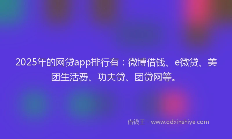 2025年的网贷app排行有：微博借钱、e微贷、美团生活费、功夫贷、团贷网等。