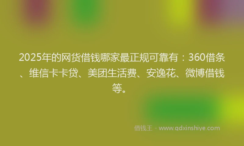 2025年的网货借钱哪家最正规可靠有：360借条、维信卡卡贷、美团生活费、安逸花、微博借钱等。