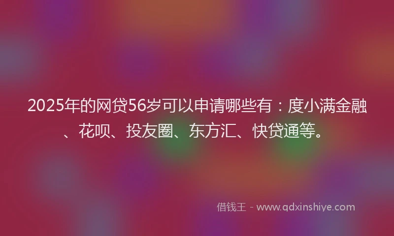 2025年的网贷56岁可以申请哪些有：度小满金融、花呗、投友圈、东方汇、快贷通等。