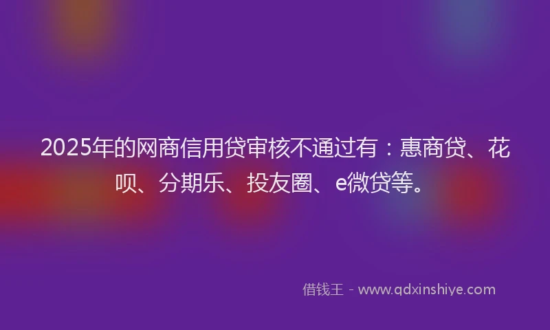 2025年的网商信用贷审核不通过有：惠商贷、花呗、分期乐、投友圈、e微贷等。