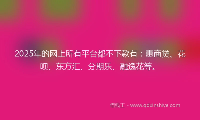 2025年的网上所有平台都不下款有：惠商贷、花呗、东方汇、分期乐、融逸花等。