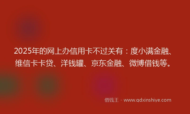 2025年的网上办信用卡不过关有：度小满金融、维信卡卡贷、洋钱罐、京东金融、微博借钱等。