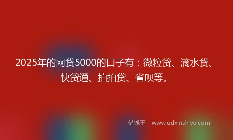2025年的网贷5000的口子有：微粒贷、滴水贷、快贷通、拍拍贷、省呗等。