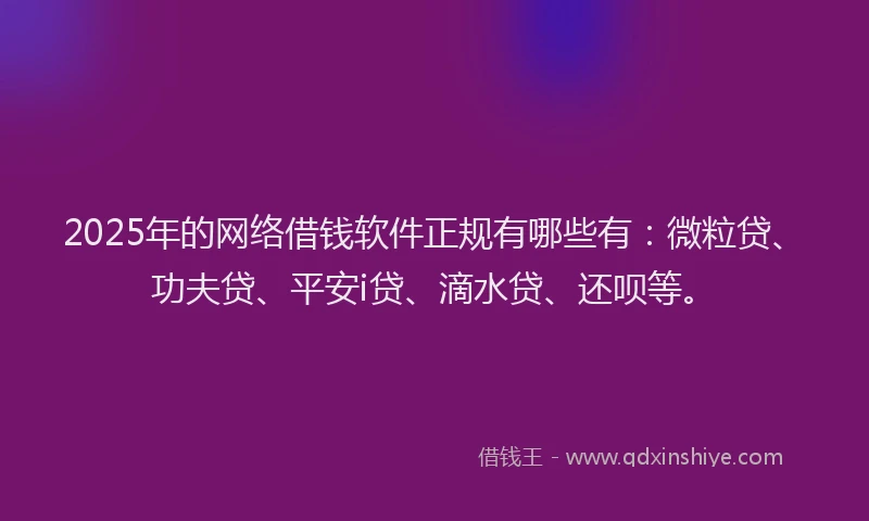 2025年的网络借钱软件正规有哪些有：微粒贷、功夫贷、平安i贷、滴水贷、还呗等。