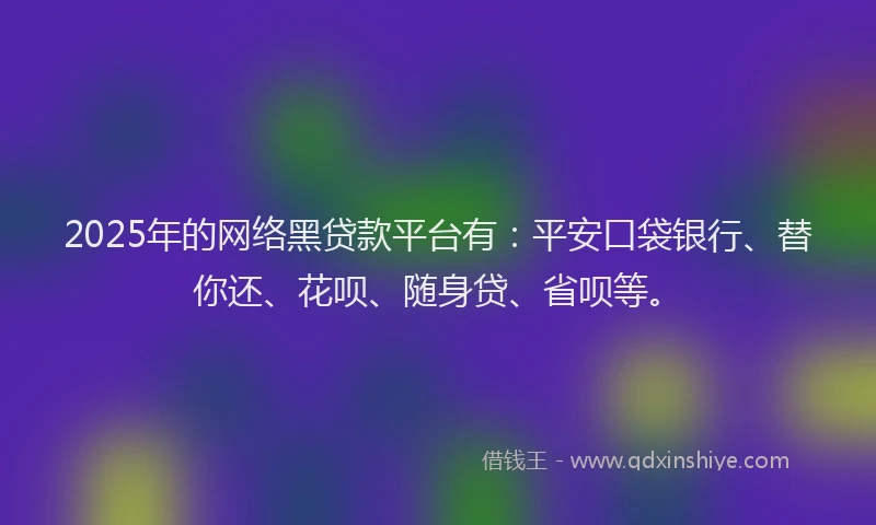 2025年的网络黑贷款平台有：平安口袋银行、替你还、花呗、随身贷、省呗等。