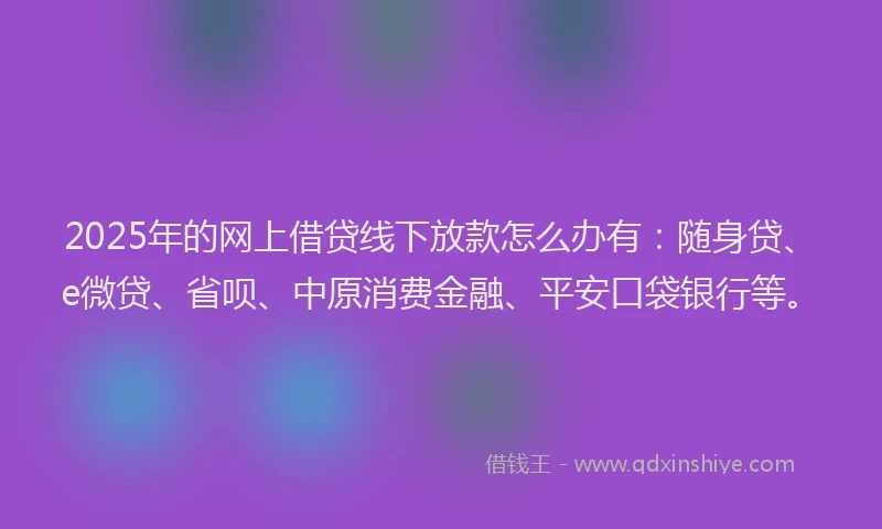 2025年的网上借贷线下放款怎么办有：随身贷、e微贷、省呗、中原消费金融、平安口袋银行等。