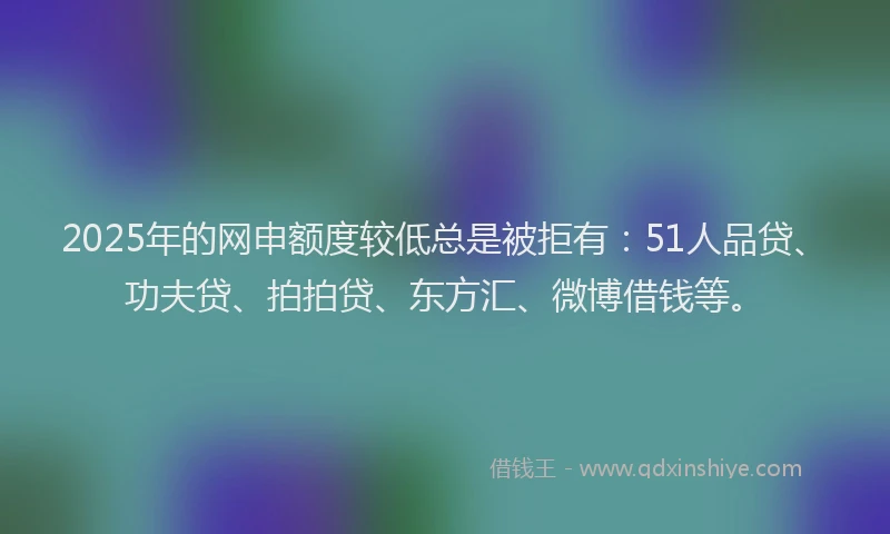 2025年的网申额度较低总是被拒有：51人品贷、功夫贷、拍拍贷、东方汇、微博借钱等。
