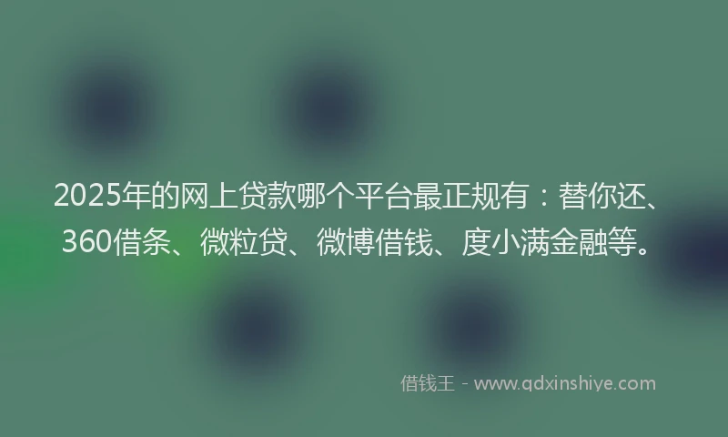 2025年的网上贷款哪个平台最正规有：替你还、360借条、微粒贷、微博借钱、度小满金融等。