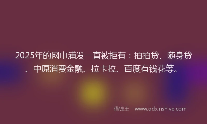 2025年的网申浦发一直被拒有：拍拍贷、随身贷、中原消费金融、拉卡拉、百度有钱花等。