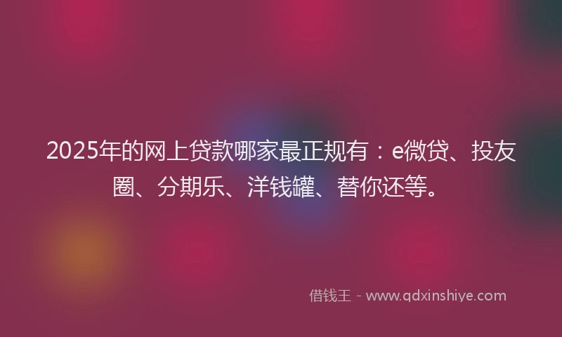 2025年的网上贷款哪家最正规有：e微贷、投友圈、分期乐、洋钱罐、替你还等。
