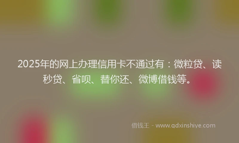 2025年的网上办理信用卡不通过有：微粒贷、读秒贷、省呗、替你还、微博借钱等。