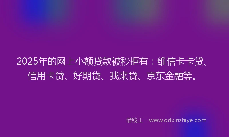 2025年的网上小额贷款被秒拒有：维信卡卡贷、信用卡贷、好期贷、我来贷、京东金融等。