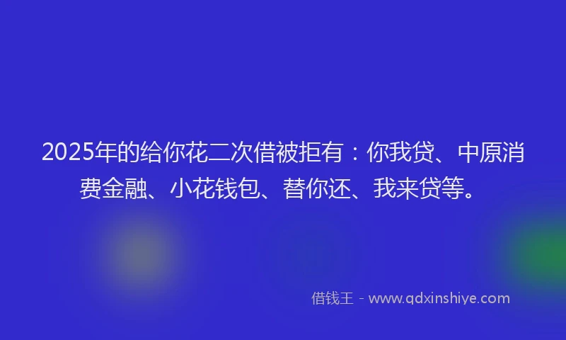 2025年的给你花二次借被拒有：你我贷、中原消费金融、小花钱包、替你还、我来贷等。