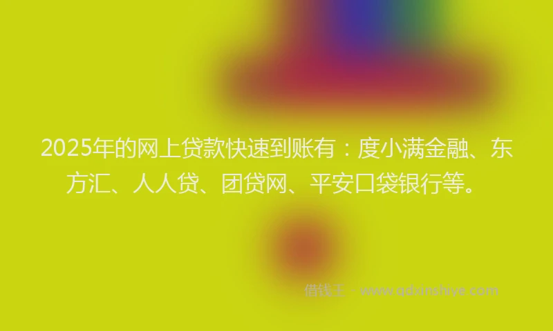 2025年的网上贷款快速到账有：度小满金融、东方汇、人人贷、团贷网、平安口袋银行等。