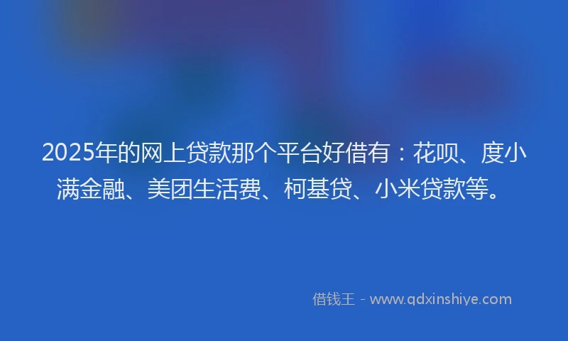 2025年的网上贷款那个平台好借有：花呗、度小满金融、美团生活费、柯基贷、小米贷款等。