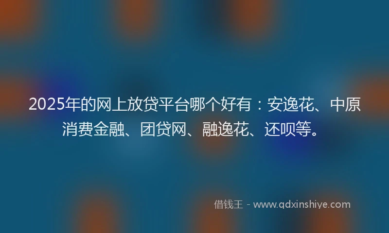 2025年的网上放贷平台哪个好有：安逸花、中原消费金融、团贷网、融逸花、还呗等。