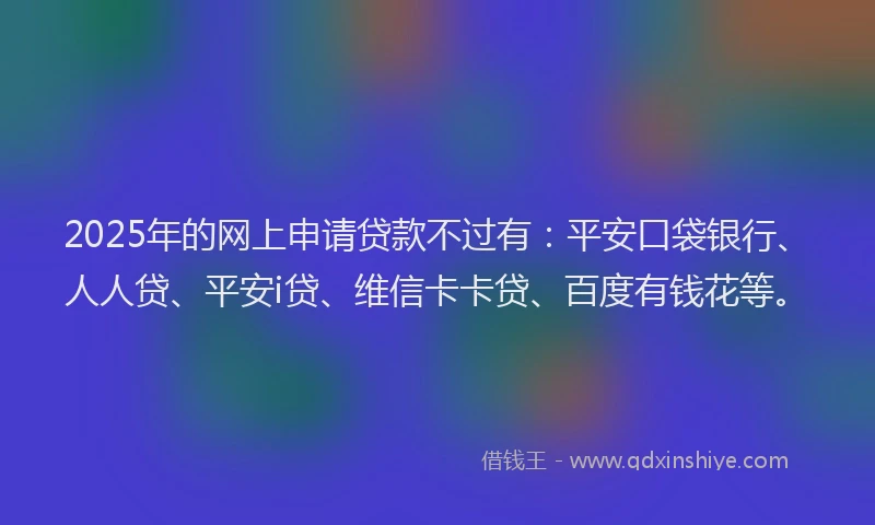 2025年的网上申请贷款不过有：平安口袋银行、人人贷、平安i贷、维信卡卡贷、百度有钱花等。