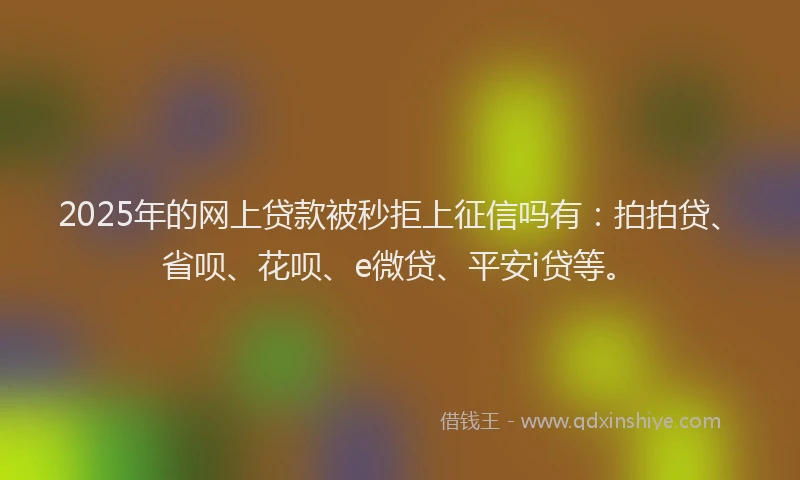 2025年的网上贷款被秒拒上征信吗有：拍拍贷、省呗、花呗、e微贷、平安i贷等。