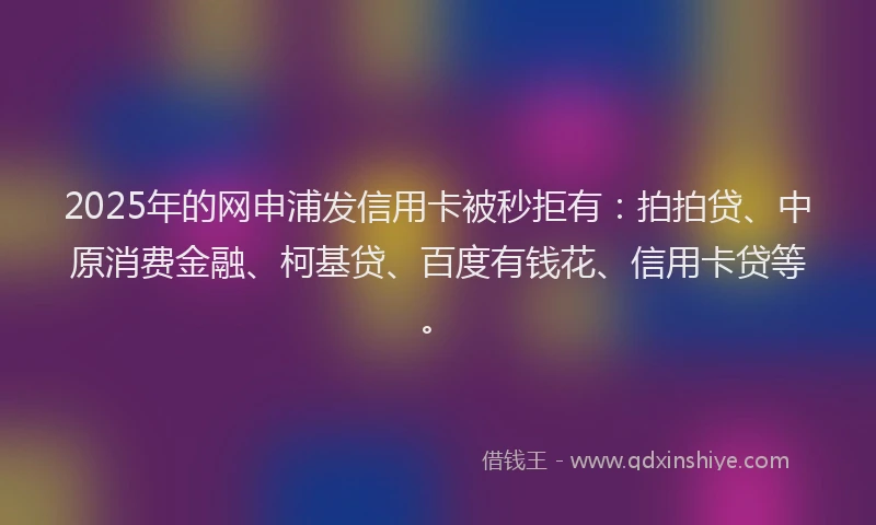 2025年的网申浦发信用卡被秒拒有：拍拍贷、中原消费金融、柯基贷、百度有钱花、信用卡贷等。