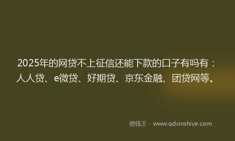 2025年的网贷不上征信还能下款的口子有吗有：人人贷、e微贷、好期贷、京东金融、团贷网等。
