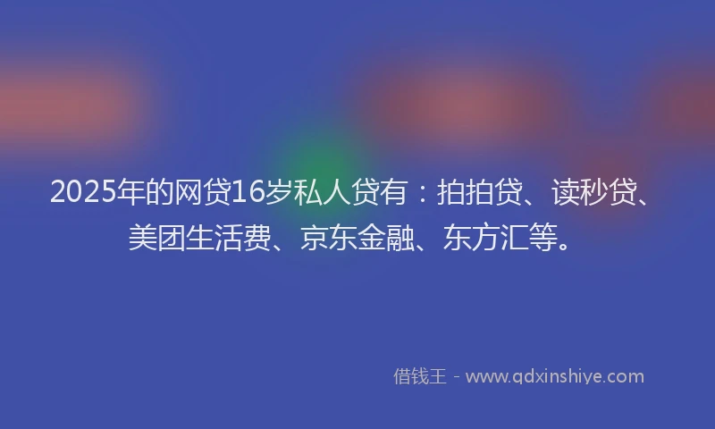 2025年的网贷16岁私人贷有：拍拍贷、读秒贷、美团生活费、京东金融、东方汇等。