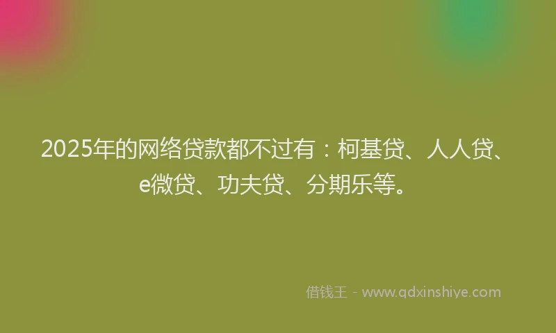 2025年的网络贷款都不过有：柯基贷、人人贷、e微贷、功夫贷、分期乐等。