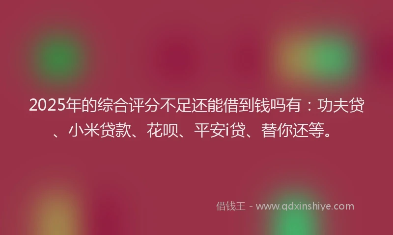 2025年的综合评分不足还能借到钱吗有：功夫贷、小米贷款、花呗、平安i贷、替你还等。