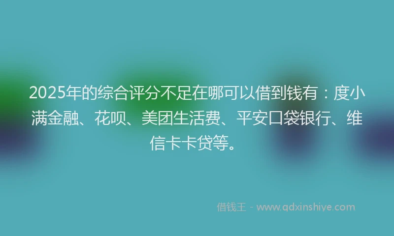 2025年的综合评分不足在哪可以借到钱有：度小满金融、花呗、美团生活费、平安口袋银行、维信卡卡贷等。