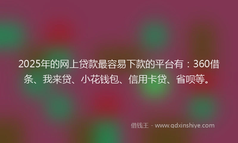 2025年的网上贷款最容易下款的平台有：360借条、我来贷、小花钱包、信用卡贷、省呗等。