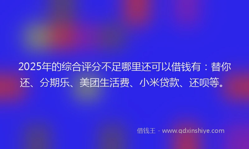 2025年的综合评分不足哪里还可以借钱有：替你还、分期乐、美团生活费、小米贷款、还呗等。