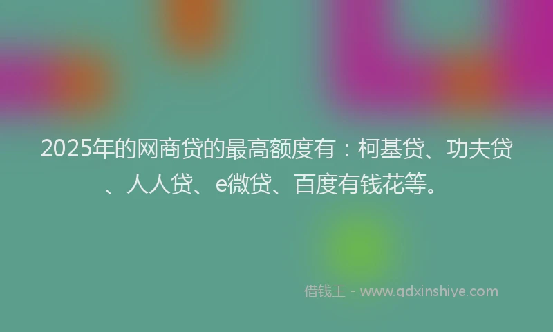 2025年的网商贷的最高额度有：柯基贷、功夫贷、人人贷、e微贷、百度有钱花等。