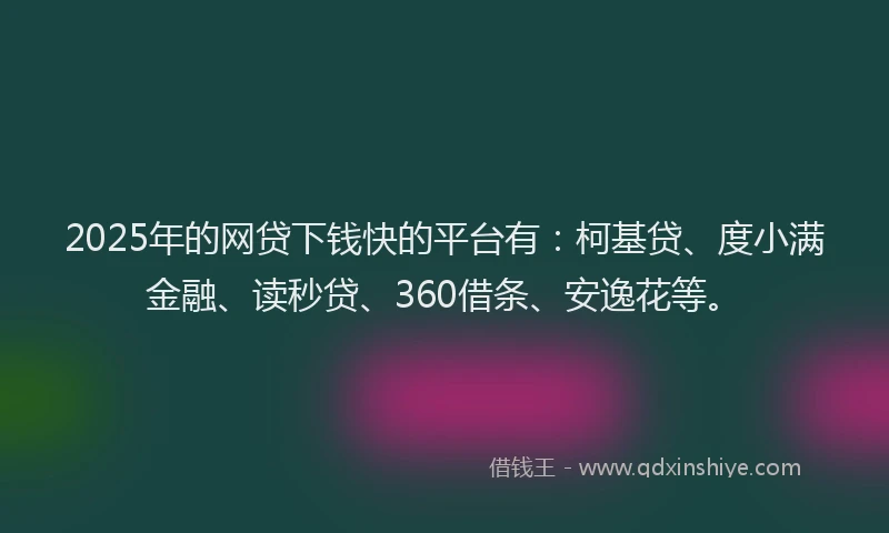2025年的网贷下钱快的平台有：柯基贷、度小满金融、读秒贷、360借条、安逸花等。