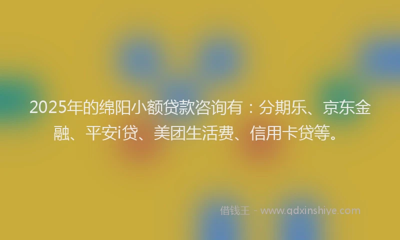 2025年的绵阳小额贷款咨询有：分期乐、京东金融、平安i贷、美团生活费、信用卡贷等。