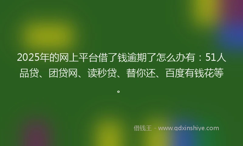 2025年的网上平台借了钱逾期了怎么办有：51人品贷、团贷网、读秒贷、替你还、百度有钱花等。