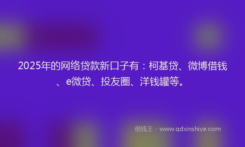 2025年的网络贷款新口子有：柯基贷、微博借钱、e微贷、投友圈、洋钱罐等。