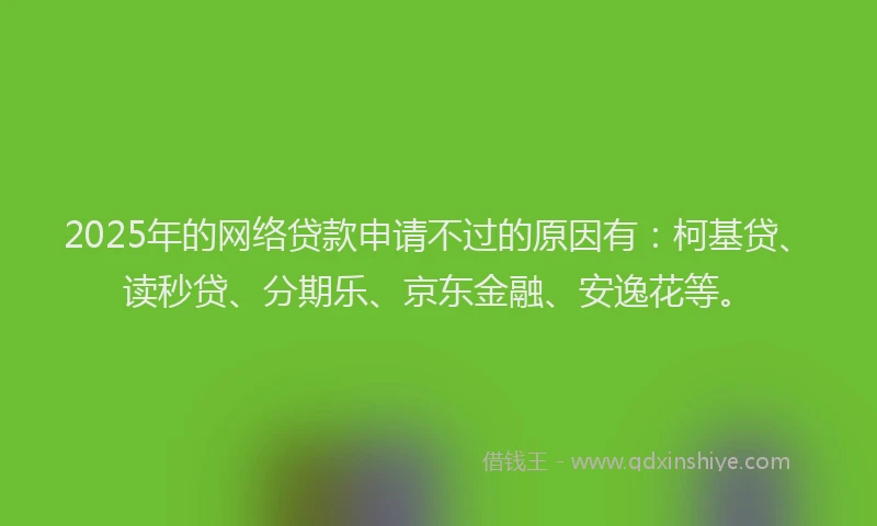 2025年的网络贷款申请不过的原因有：柯基贷、读秒贷、分期乐、京东金融、安逸花等。