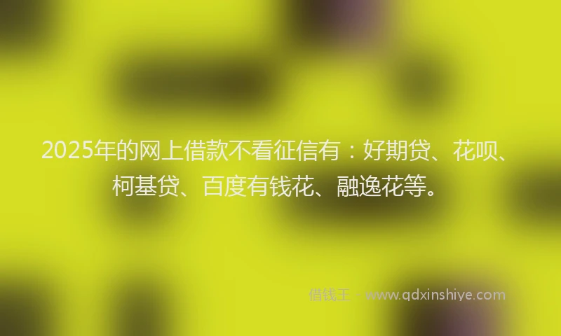 2025年的网上借款不看征信有：好期贷、花呗、柯基贷、百度有钱花、融逸花等。