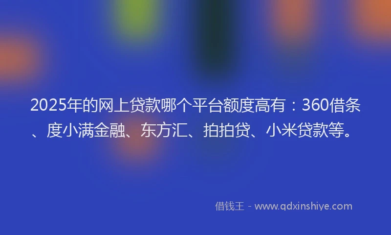 2025年的网上贷款哪个平台额度高有：360借条、度小满金融、东方汇、拍拍贷、小米贷款等。