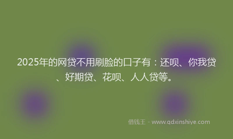 2025年的网贷不用刷脸的口子有：还呗、你我贷、好期贷、花呗、人人贷等。