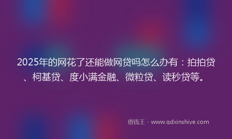 2025年的网花了还能做网贷吗怎么办有：拍拍贷、柯基贷、度小满金融、微粒贷、读秒贷等。