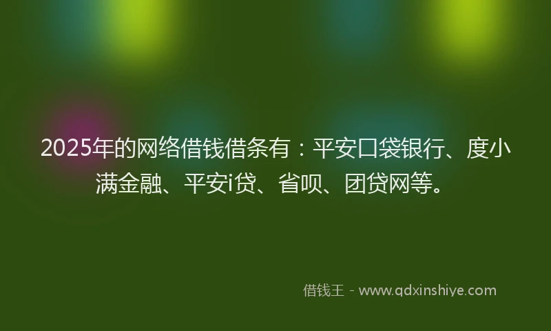 2025年的网络借钱借条有:平安口袋银行、度小满金融、平安i贷、省呗、团贷网等。