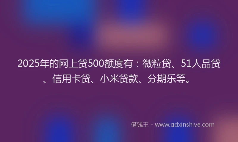 2025年的网上贷500额度有：微粒贷、51人品贷、信用卡贷、小米贷款、分期乐等。