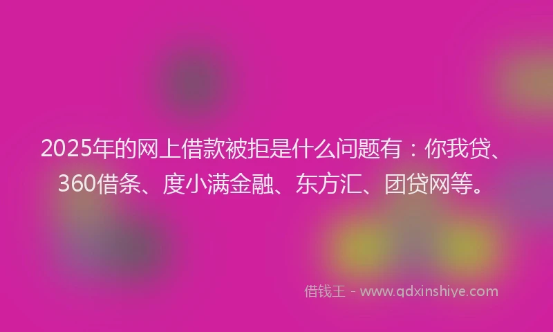 2025年的网上借款被拒是什么问题有：你我贷、360借条、度小满金融、东方汇、团贷网等。