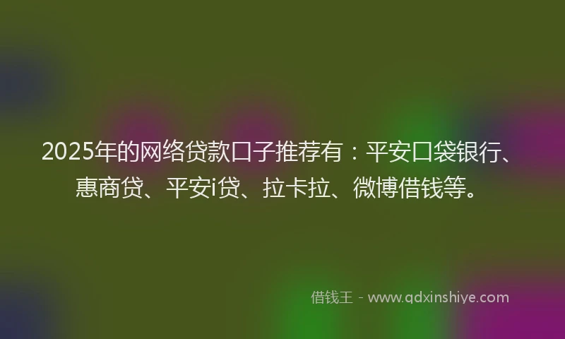2025年的网络贷款口子推荐有：平安口袋银行、惠商贷、平安i贷、拉卡拉、微博借钱等。