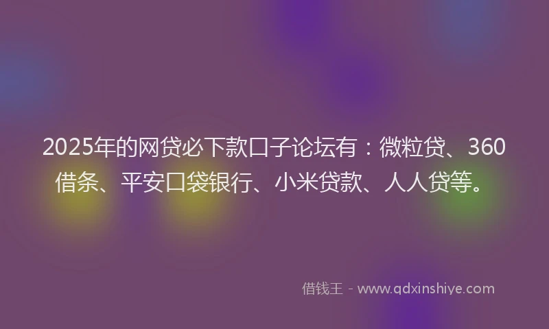 2025年的网贷必下款口子论坛有：微粒贷、360借条、平安口袋银行、小米贷款、人人贷等。