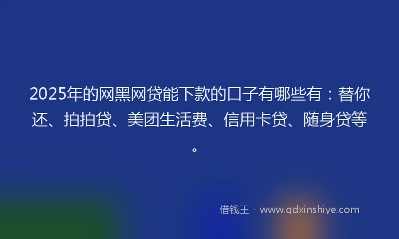 2025年的网黑网贷能下款的口子有哪些有：替你还、拍拍贷、美团生活费、信用卡贷、随身贷等。