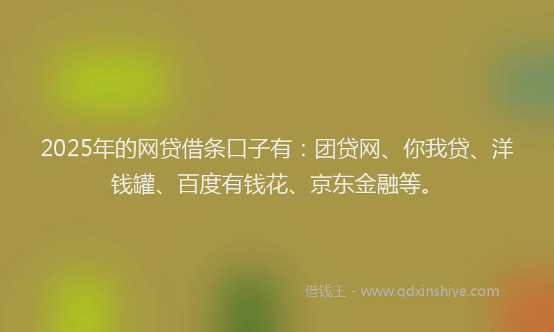 2025年的网贷借条口子有：团贷网、你我贷、洋钱罐、百度有钱花、京东金融等。