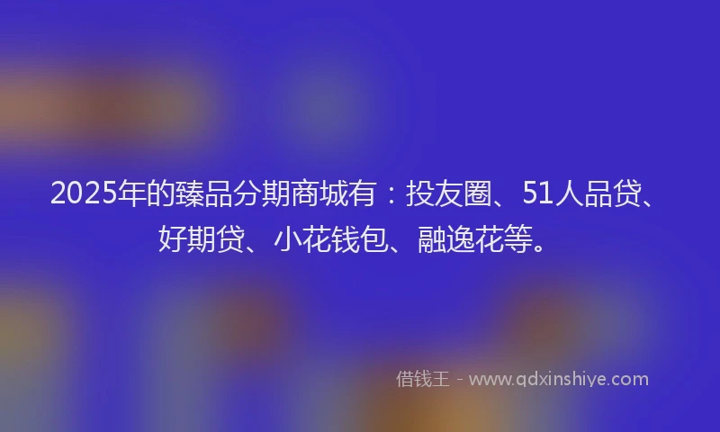 2025年的臻品分期商城有：投友圈、51人品贷、好期贷、小花钱包、融逸花等。