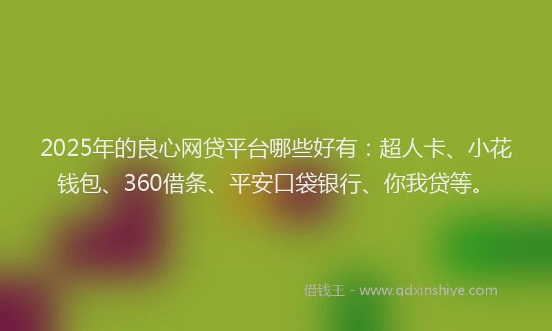 2025年的良心网贷平台哪些好有：超人卡、小花钱包、360借条、平安口袋银行、你我贷等。